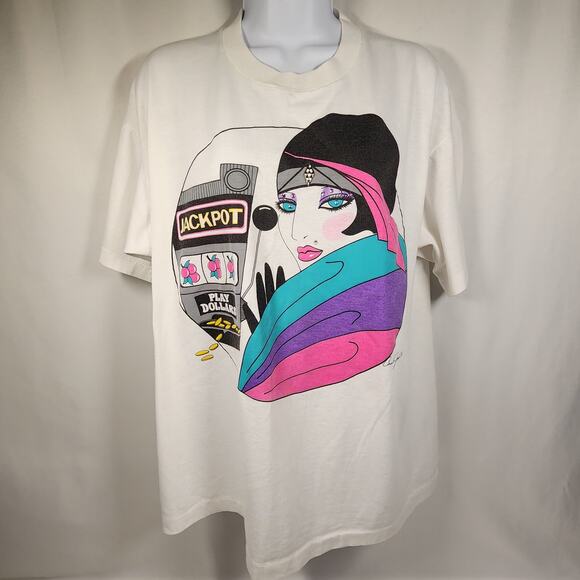 Vintage 80s Carol Joseph Las Vegas Single Stitch T-shirt Large - Picture 1 of 12